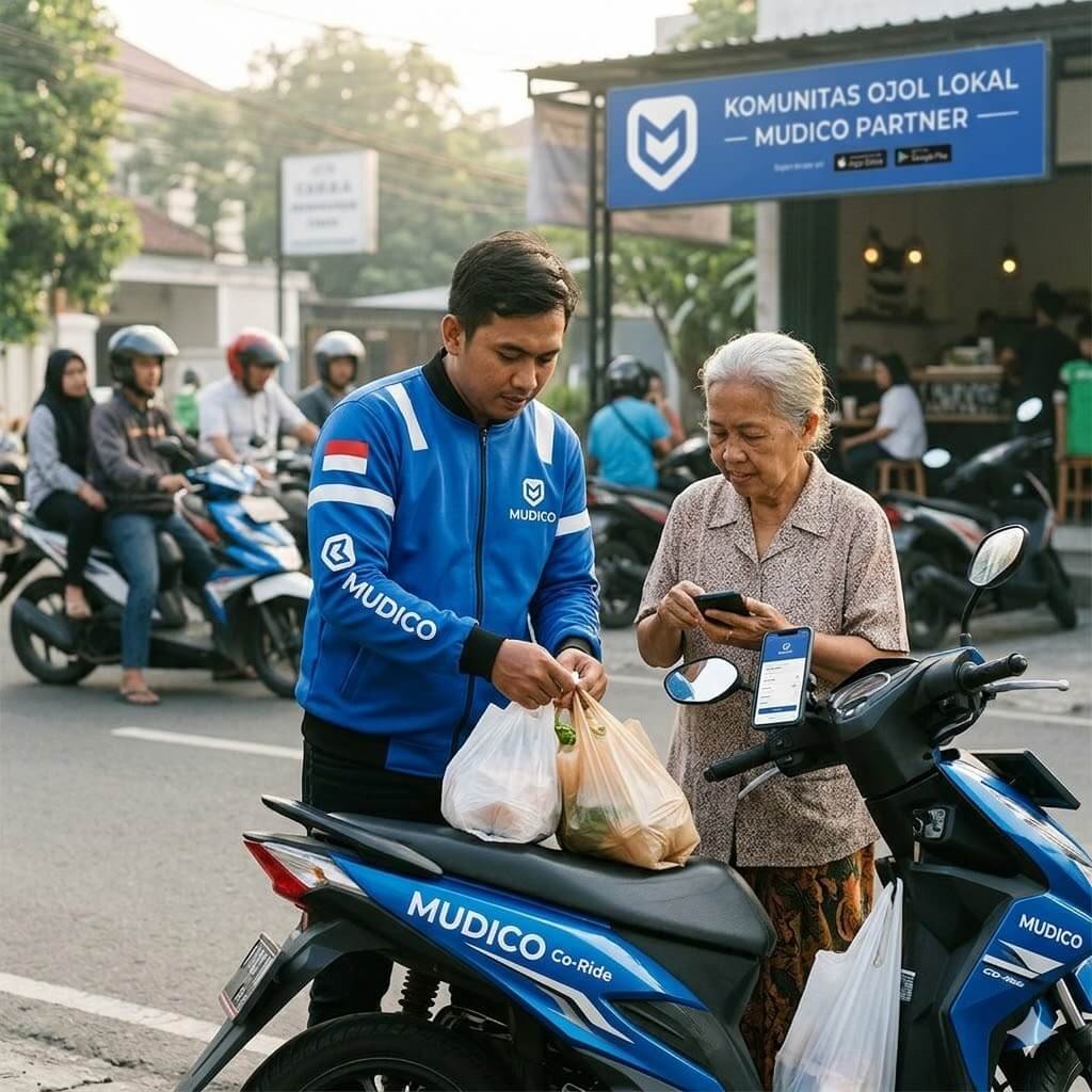 driver ojol lokal mudico sedang melayani pelanggan